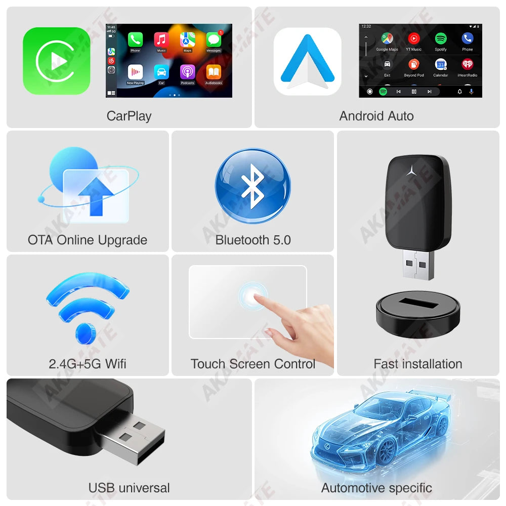Wireless CarPlay Dongle – 2-in-1 Wireless Android Auto Adapter