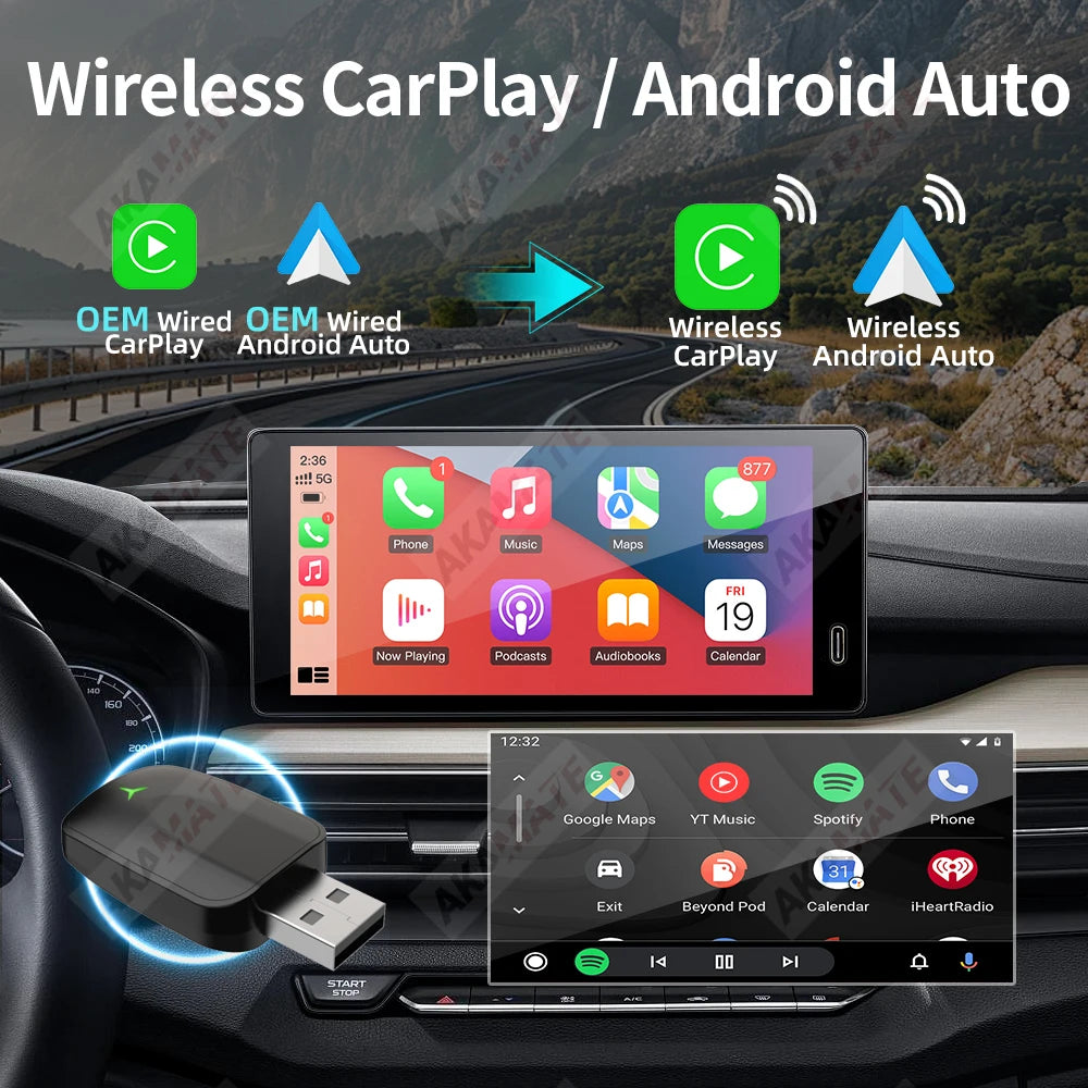 Wireless CarPlay Dongle – 2-in-1 Wireless Android Auto Adapter