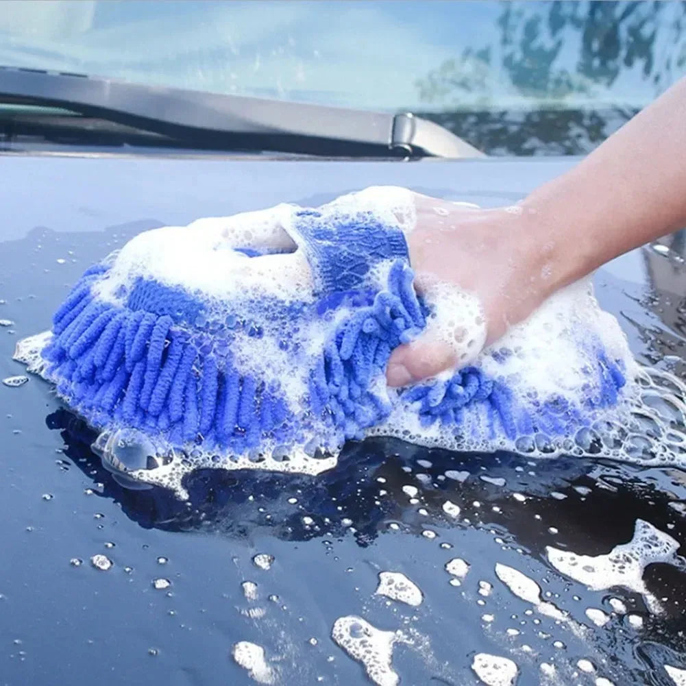 Blue Microfiber Chenille Car Wash Sponge – Cleaning Brush & Towel Gloves