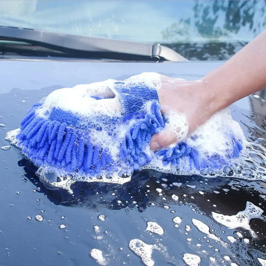 Blue Microfiber Chenille Car Wash Sponge – Cleaning Brush & Towel Gloves