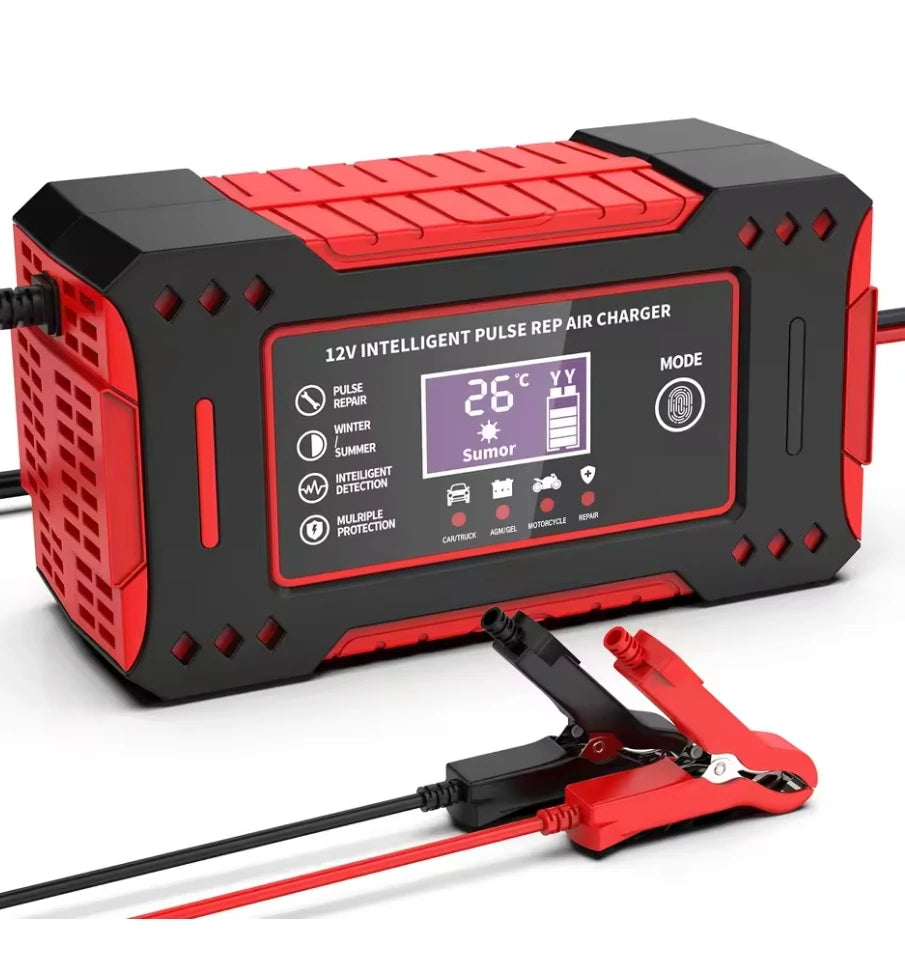6A 12V Intelligent Car & Motorcycle Battery Charger – LCD Display, Lead-Acid Repair