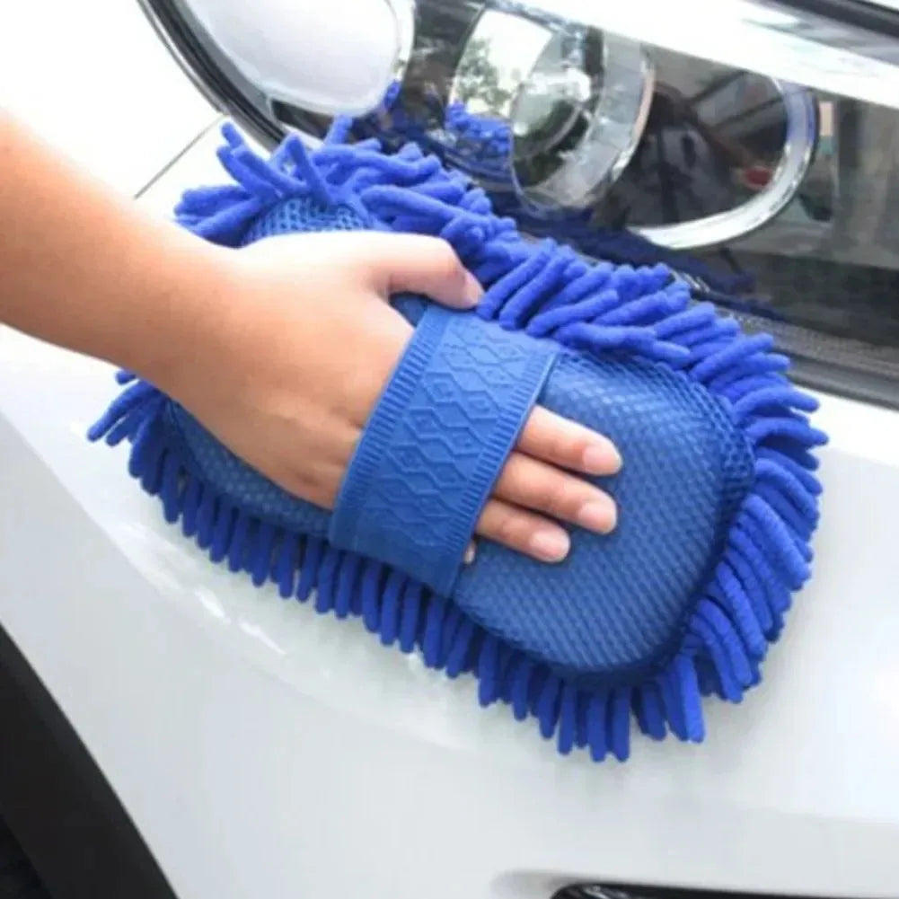 Blue Microfiber Chenille Car Wash Sponge – Cleaning Brush & Towel Gloves