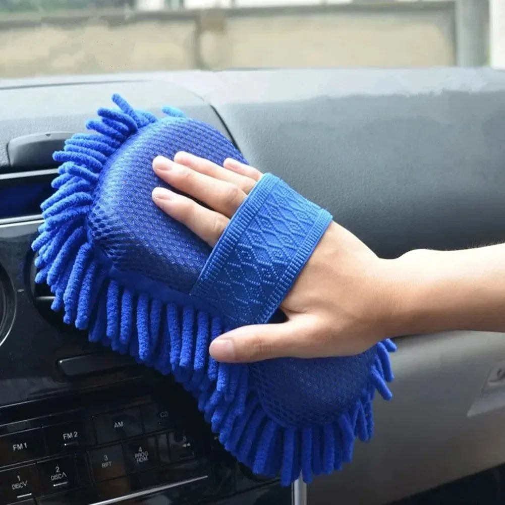 Blue Microfiber Chenille Car Wash Sponge – Cleaning Brush & Towel Gloves