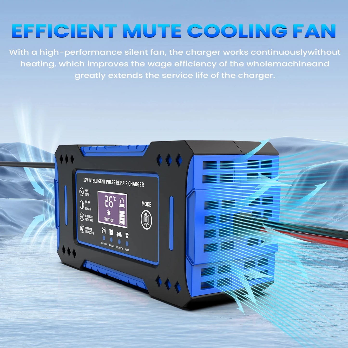6A 12V Intelligent Car & Motorcycle Battery Charger – LCD Display, Lead-Acid Repair