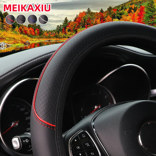 Leather Embossed Red & Blue Stripe Steering Wheel Cover – Fits 14.5"-15" (37-38cm)