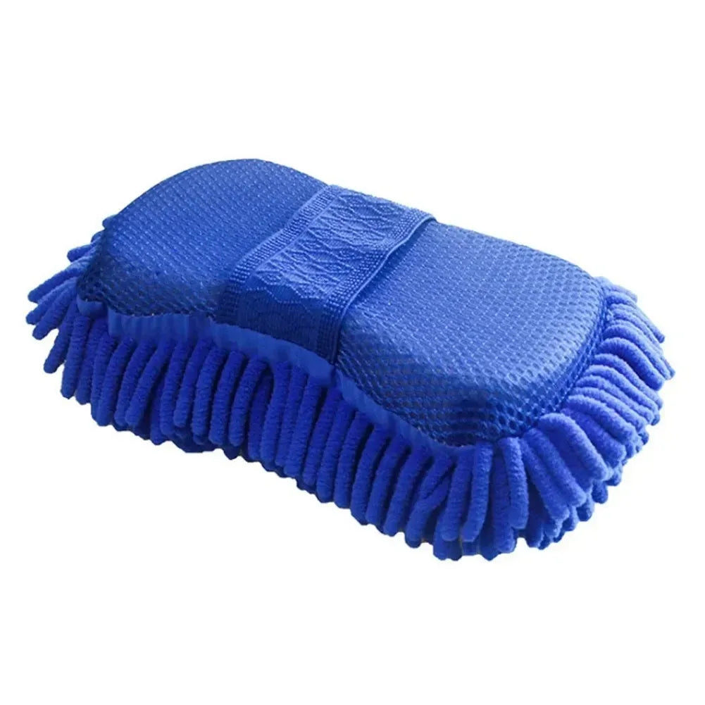 Blue Microfiber Chenille Car Wash Sponge – Cleaning Brush & Towel Gloves