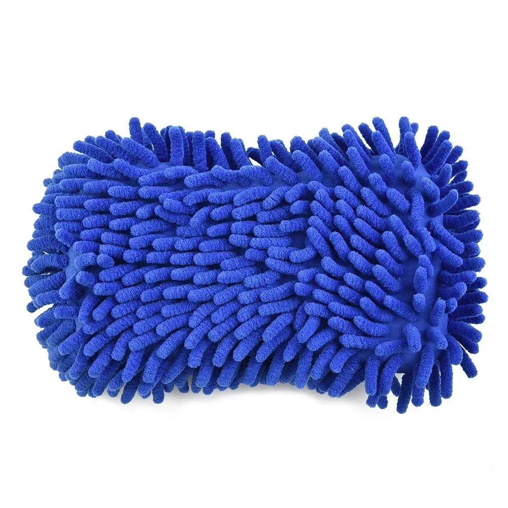 Blue Microfiber Chenille Car Wash Sponge – Cleaning Brush & Towel Gloves