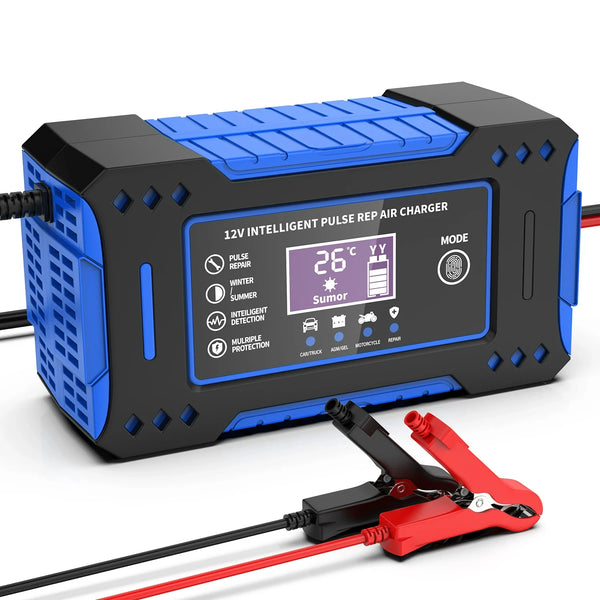 6A 12V Intelligent Car & Motorcycle Battery Charger – LCD Display, Lead-Acid Repair